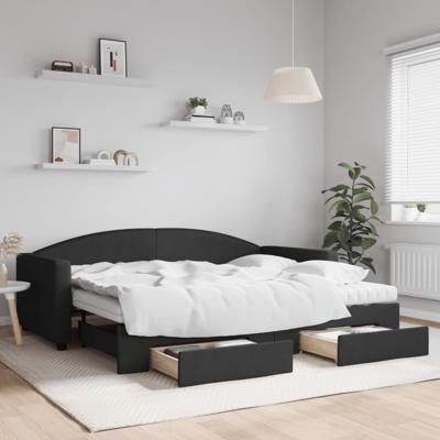 Slaapbank met onderschuifbed en lades 90x200 cm stof zwart