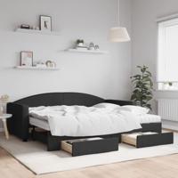 Slaapbank met onderschuifbed en lades 90x200 cm stof zwart