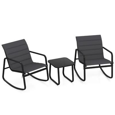 3-Delige Bistroset voor Buiten Schommelstoelen met Tafel van Gehard Glas Metalen Frame en Zachte Kussens