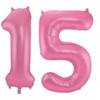 Folat Verjaardag Leeftijd folieballon - 15 jaar - roze - 86 cm - cijferballon groot