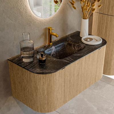 Badmeubel Mondiaz Kurve-Dlux | 100 cm | Meubelkleur Oak | Wastafelkleur Lava | Solid surface | Midden spoelbak | 1 kraangat