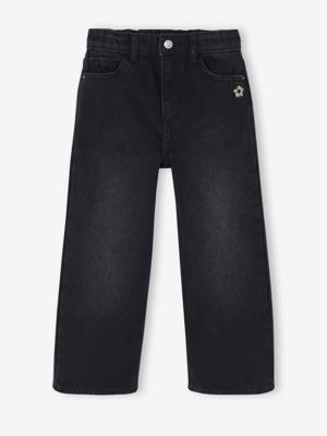 Wijde meisjesjeans zwart denim