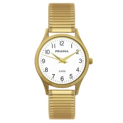 Prisma P.1158 Horloge rekband staal goudkleurig-wit 29 mm