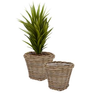 Plantenmand/aardappelmand Ivy - 2x - met binnenzak - rotan - B28 x H23 cm - binnen/buiten bloempotte
