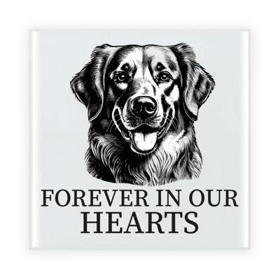 Herdenkings cadeau tegel - hondenliefhebber - Golden Retriever hond - zwart/wit - keramiek - 15 cm