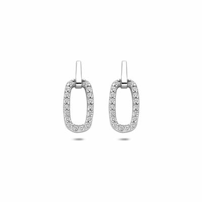 Gerhodineerd Zilveren Oorknoppen met Zirkonia - 16,5x7mm - 925 Zilver