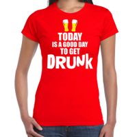 Rood fun t-shirt good day to get drunk voor dames