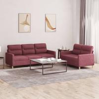 2-delige Loungeset met kussens stof wijnrood