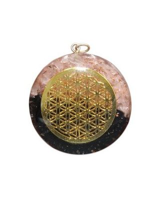 Orgonite Hanger Bloem des Levens Rond Rozenkwarts/ Zwarte Toermalijn