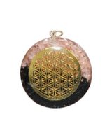 Orgonite Hanger Bloem des Levens Rond Rozenkwarts/ Zwarte Toermalijn - thumbnail