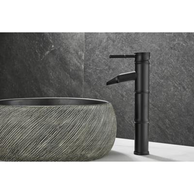 Wastafelkraan SaniClear Bamboo | Opbouw | Koudwater kraan | Hoog model | Waterval uitloop | Zwart