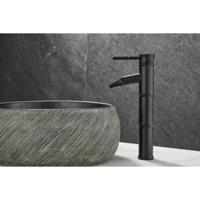 Wastafelkraan SaniClear Bamboo | Opbouw | Koudwater kraan | Hoog model | Waterval uitloop | Zwart