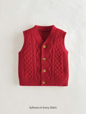 Bon&Bon Baby Boy Casual Versatile V-Neck Sleeveless Cardigan Autumn Winter Clothes For Girl Red / 1-3M