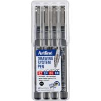 Fineliner Artline technisch etui met 0.2-0.4-0.6-0.8mm zwart