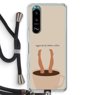Aggressively drinks coffee: Sony Xperia 5 III Transparant Hoesje met koord