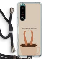 Aggressively drinks coffee: Sony Xperia 5 III Transparant Hoesje met koord
