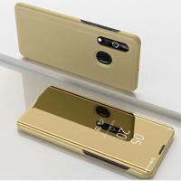 Galvaniseren spiegel horizontale Flip lederen case voor Samsung A20 E met houder (goud)