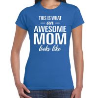 Awesome Mom tekst t-shirt blauw dames