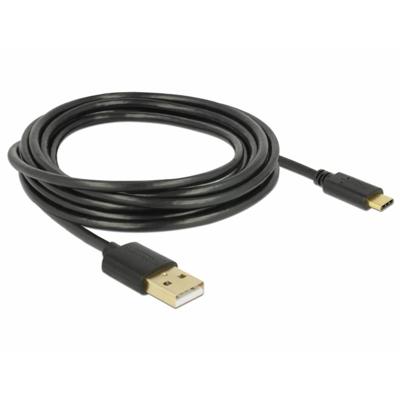 Delock USB-kabel USB 2.0 USB-A stekker, USB-C stekker 3.00 m Zwart 85209