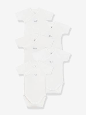 Set van 5 gekruiste body's met korte mouwen voor baby's PETIT BATEAU wit