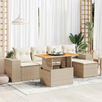 6-delige Loungeset met kussens poly rattan beige