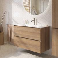 Saqu Terra badmeubel incl. mat witte keramische wastafel 100x46x66cm denver eiken