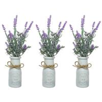 Lavendel kunstplant - 8x stuks - in witte pot - lila paars - H32 cm - lavandula