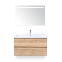 Vogue Badmeubelset 100 cm - Greeplijst in kleur - Grey Oak - Keramische Wastafel Wit 1 kraangat - met Sence Spiegel