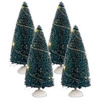 Kerstdorp mini kerstboompjes - 4x st - 15 cm - verlicht - 20 witte LED lampjes