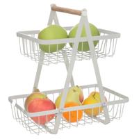 Gerimport fruitrek - fruischaal - metaal - wit - 2 lagen - home decoratie - H33 cm