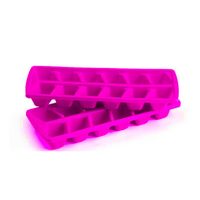 IJsblokjesvormen set 2x stuks met deksel - 24 ijsklontjes - kunststof - roze - thumbnail
