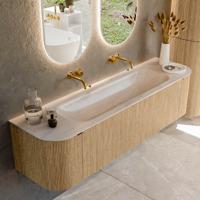Badmeubel Mondiaz Kurve-Dlux | 170 cm | Meubelkleur Oak | Wastafelkleur Meli | Solid surface | Wasbak midden spoelbak | Zonder kraangat(en)