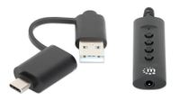 Manhattan USB-kabel Jackplug-bus 3,5 mm, USB-A stekker, USB-C stekker 1 m Zwart Met volumeregeling 153560 - thumbnail