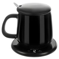 Ruhhy elektrische warmhoudbeker - zwart - keramiek - 400 ml - timer - met verwarmer