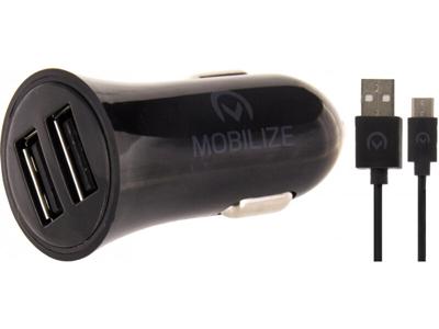 Mobilize Mobilize Car Charger Dual USB 2.4A 12W + 1m USB-C Cable Black