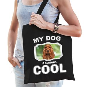 Katoenen tasje my dog is serious cool zwart - Spaniel honden cadeau tas