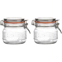 Voorraadpot/bewaarpot - 2x - 500 ml - glas - met beugelsluiting - D11 x H11 cm