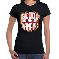 Halloween blood drinking vampire / bloed drinkende vampier horror shirt zwart voor dames 2XL  - - thumbnail