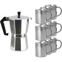 Aluminium moka/koffiemaker met 9x RVS kopjes - thumbnail