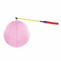 Lichtroze lampion 35 cm met lampionstokje