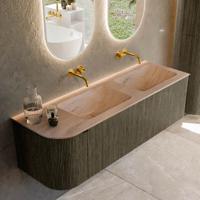 Badmeubel Mondiaz Kurve-Dlux | 145 cm | Meubelkleur Shadow | Wastafelkleur Saba | Solid surface | Dubbel / Rechts spoelbak | Zonder kraangat(en)