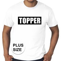 Grote maten wit t-shirt heren met tekst Topper in zwarte balk 4XL  -