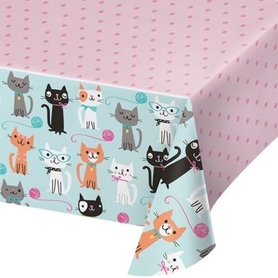 Kinderfeest / verjaardag tafelzeil - Katten/poezen thema - tafelkleed roze - 137 x 259 cm