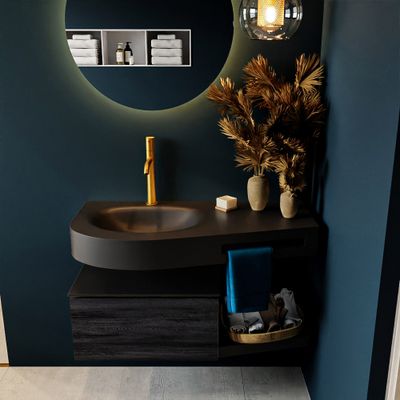 MONDIAZ RIVA 100cm badmeubel onderkast / planchet kleur Antracite met 1 lade. Wastafel DULCET links 1 kraangat kleur Urban. MONDIAZ RIVA 100cm badmeubel onderkast / planchet kleur Antracite met 1 lade. Wastafel DULCET links 1 kraangat kleur Urban.