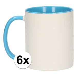 Koffiemok / thee beker - 6x - 300 ml - Wit/blauw - Cadeau mokken - keramiek