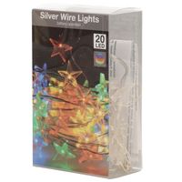 Draadverlichting sterren lampjes aan zilverdraad op batterij gekleurd 20 lampjes 100 cm - thumbnail