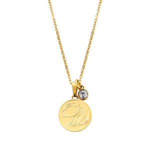 CO88 Collection Zodiac 8CN 26074 Stalen Collier met Hanger - Sterrenbeeld Waterman - Lengte 42 + 5 cm - Goudkleurig