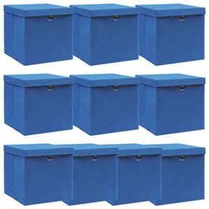 VidaXL Opbergboxen met deksel 10 st 32x32x32 cm stof blauw