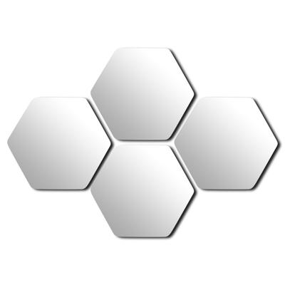 Plak spiegel tegels - 4x stuks - glas - zelfklevend - 20 cm - hexagon