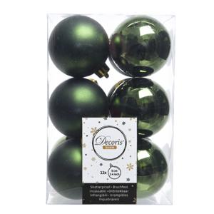 12x Kerstballen - donkergroen - 6 cm - kunststof - mat/glans